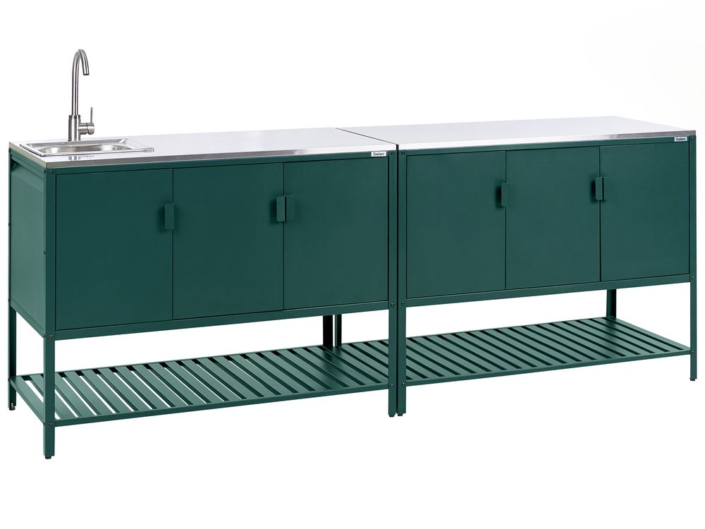 Conjunto de 2 muebles de cocina exterior con fregadero MAENZA Verde Metal