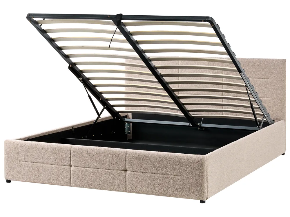 Ottoman Bed MASSOGNES Boucle Beige 160 x 200 cm_1030416