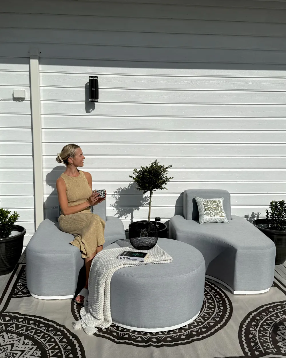 Garden Lounge Set with Table 2 Seater FABRO Modular Light Grey_1017812