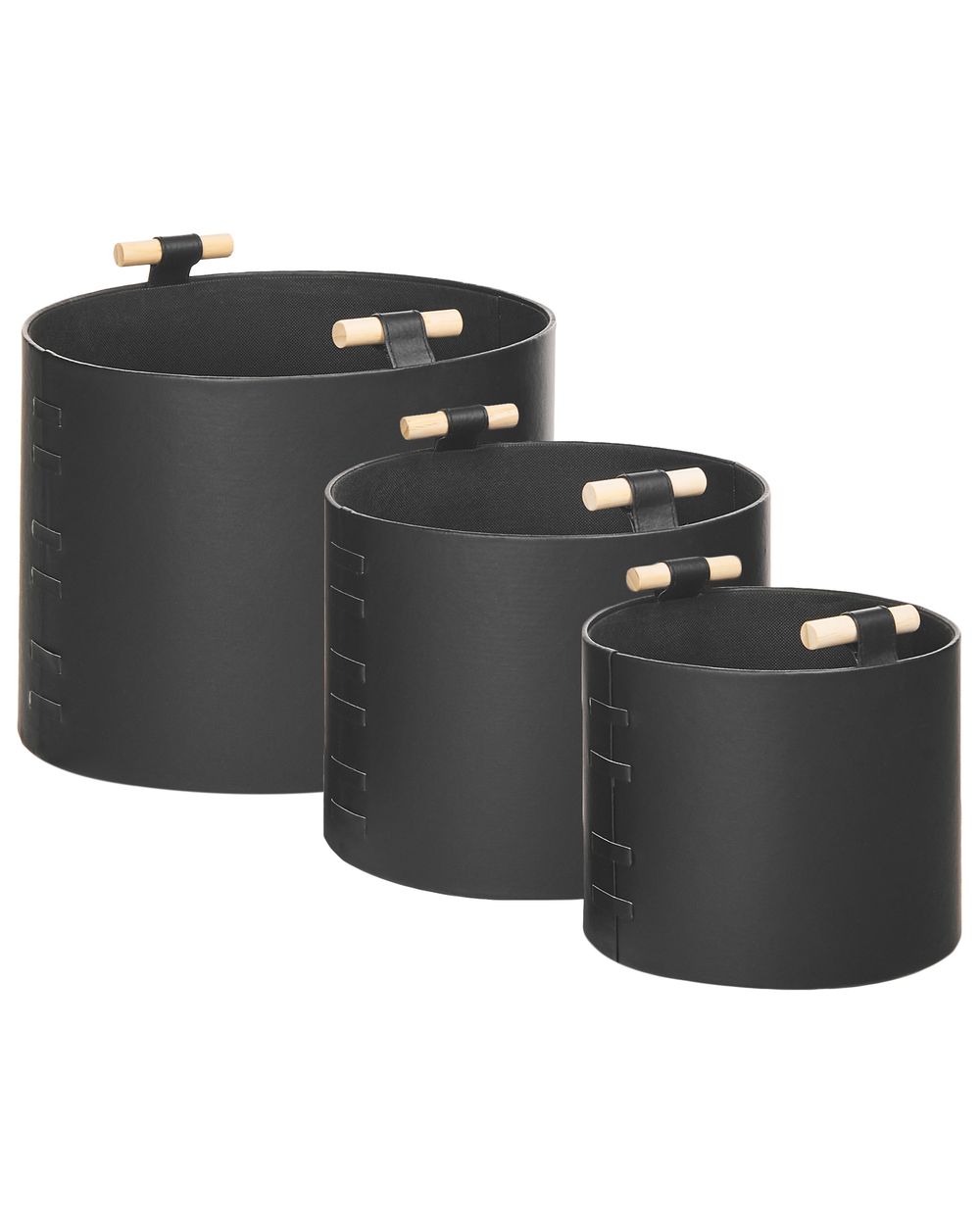 Set of 3 Baskets ARAM Faux Leather Black