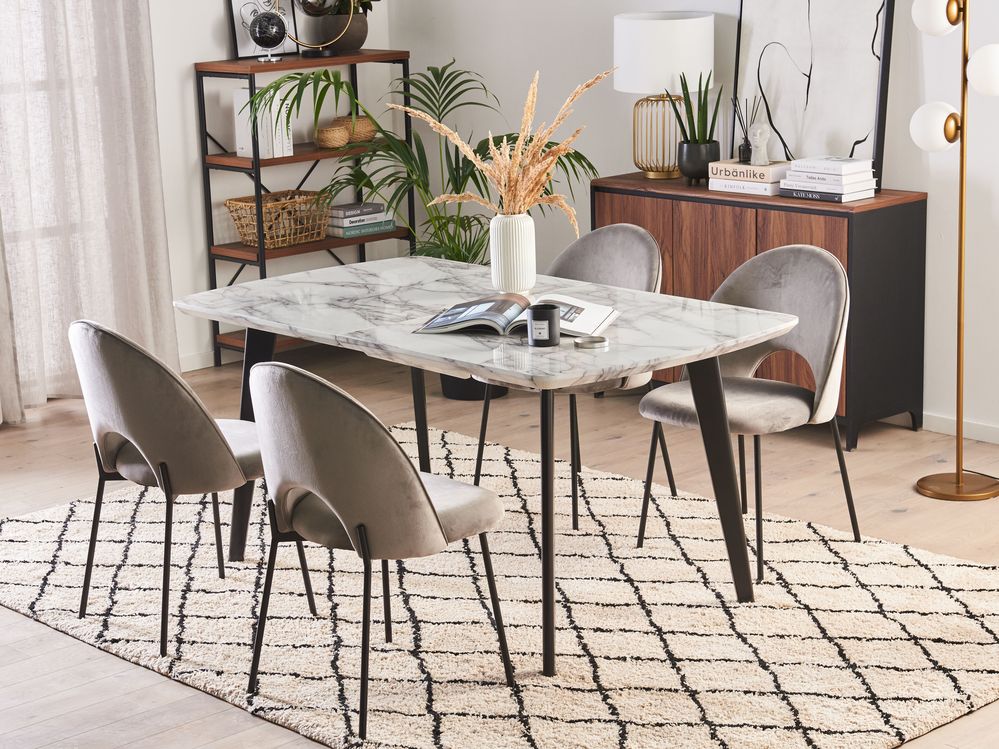 Extending Dining Table 160 200 x 90 cm Marble Effect with Black MOSBY Beliani