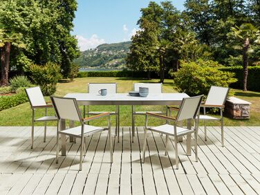 6 Seater Garden Dining Set Marble Effect Glass Top with White Chairs COSOLETO/GROSSETO