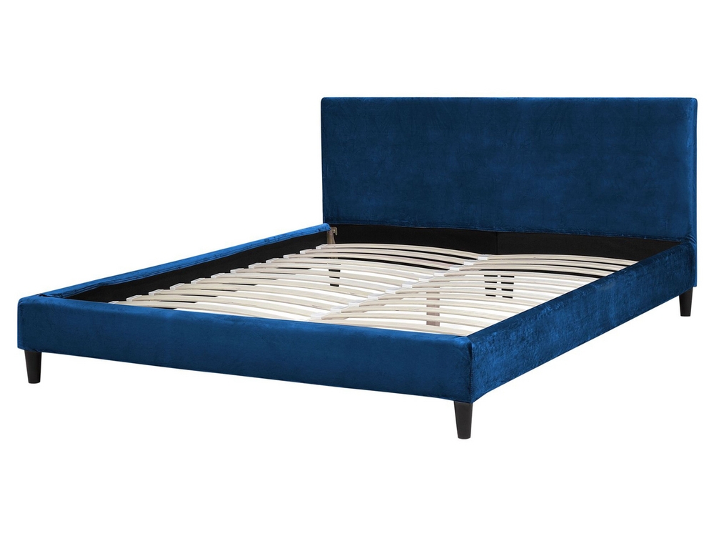 Bed Frame Cover FITOU 160 x 200 cm Velvet Dark Blue Beliani