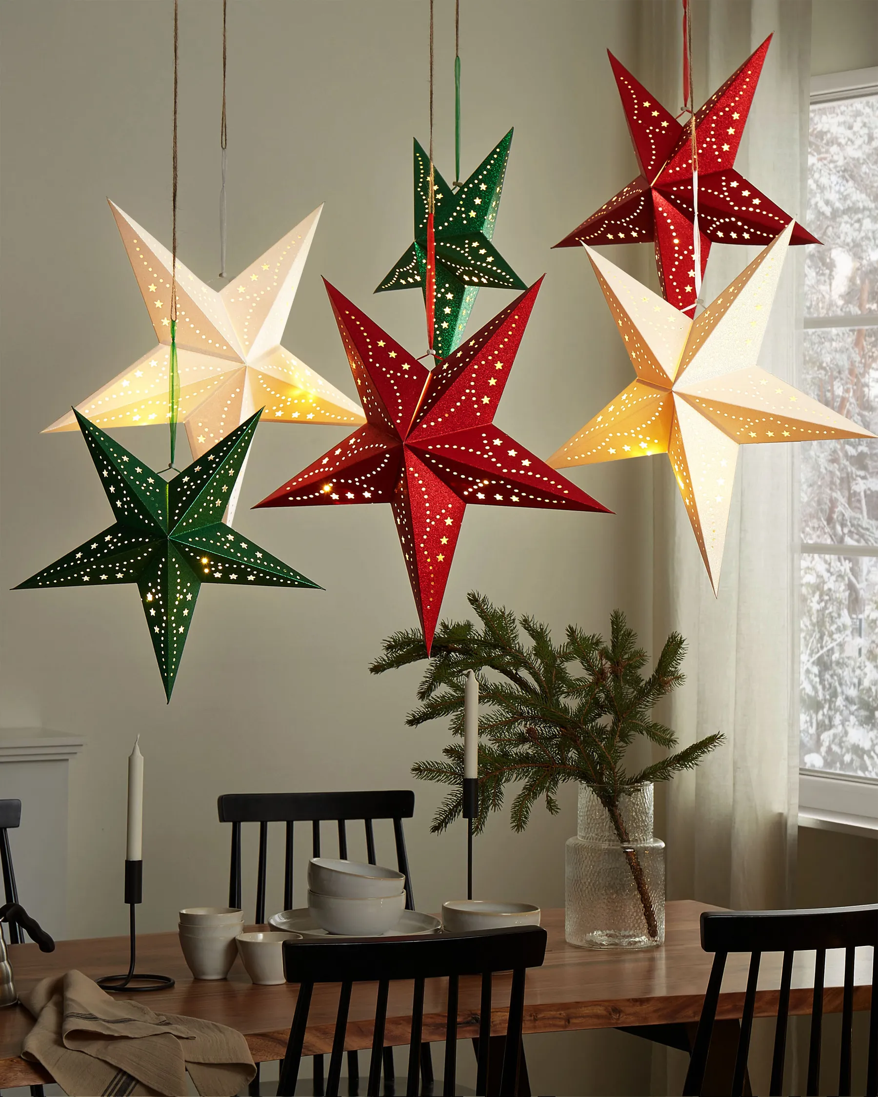 Zestaw 2 dekoracji wiszących LED MOTTI 60 cm Gwiazda Szmaragdowy_835484