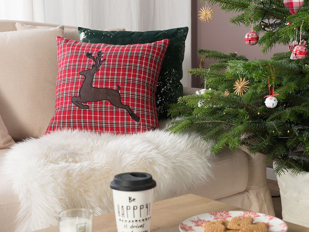 Set of 2 Decorative Cushions COMET 45 x 45 cm Dark Red Christmas Motif