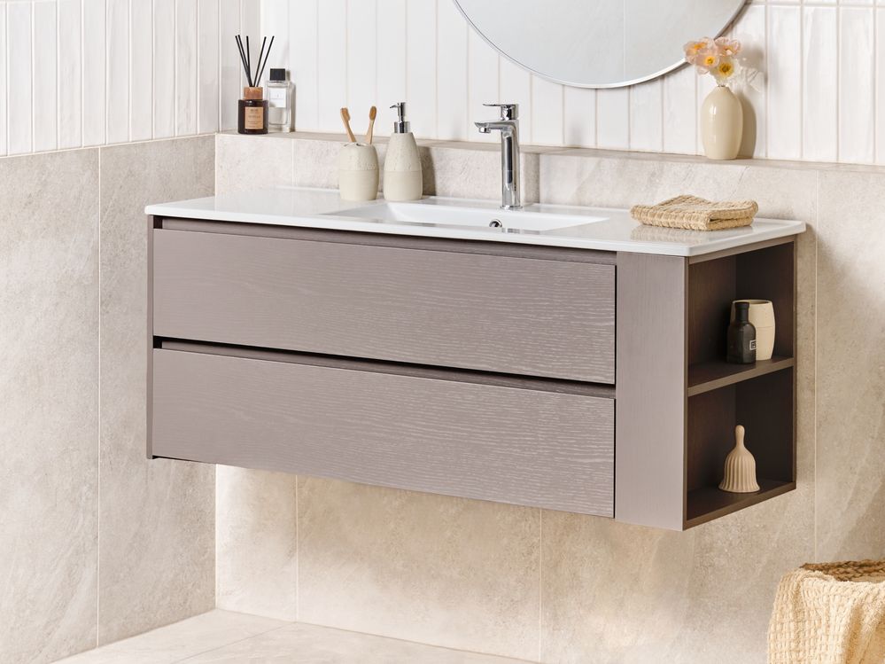 Wandmontierter Waschbeckenunterschrank mit Waschbecken MANCORA Taupe