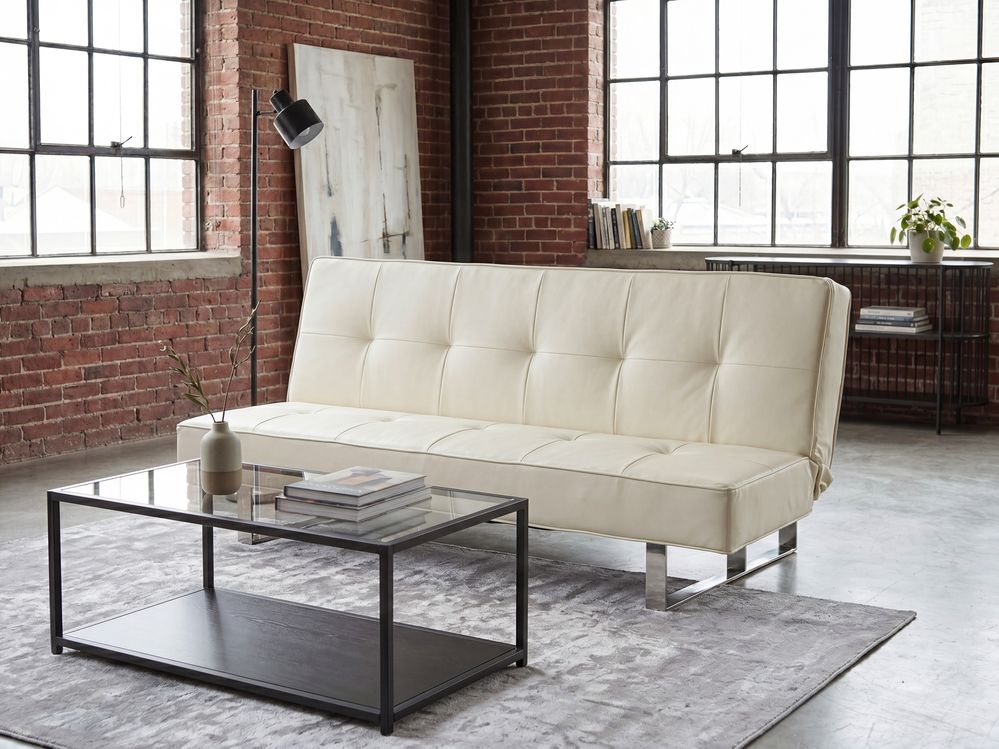 Sofa Bed 3 Seater DERBY Faux Leather Off-White