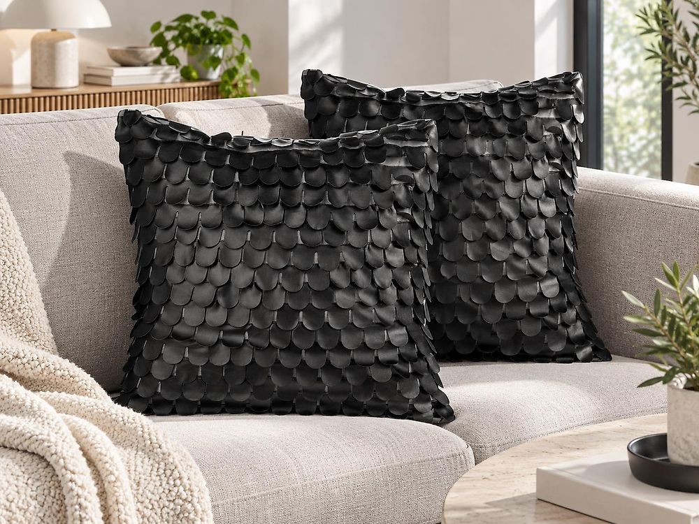 Set of 2 Decorative Cushions LOBELIA 45 x 45 cm Faux Leather Black Solid