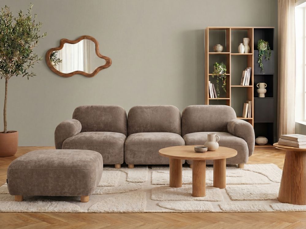 Modular Sofa 3 Seater AMLI with Ottoman Fabric Beige