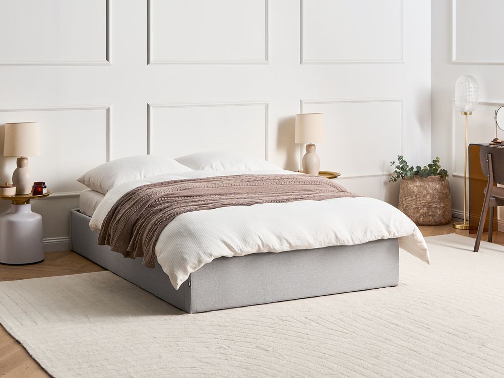 Lit ottoman sans tête de lit DINAN Tissu Gris clair 140 x 200 cm