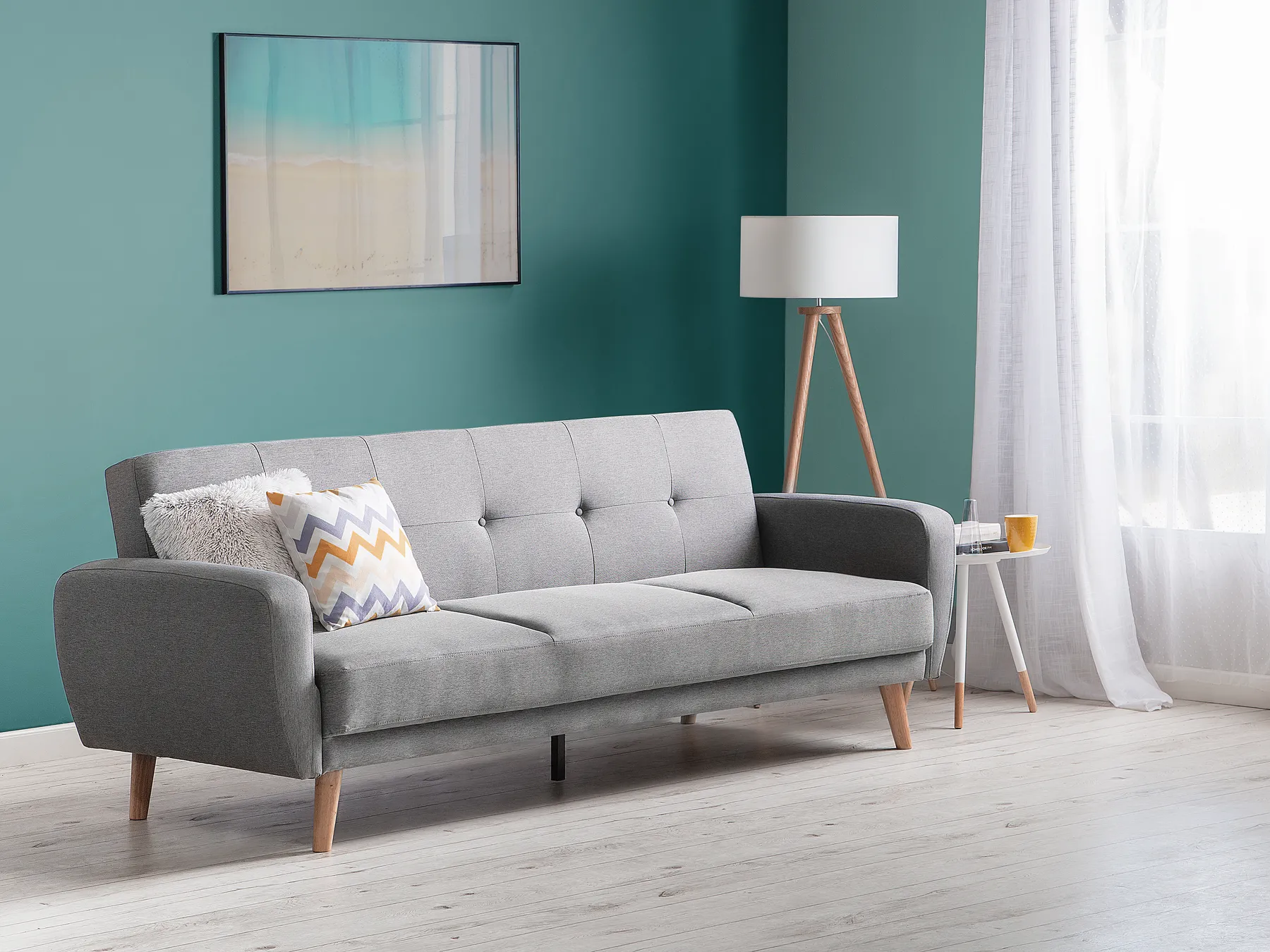 Sofa Bed 3 Seater FLORLI Fabric Light Grey_704155