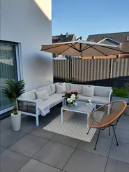 Garden Corner Sofa with Table 4 Seater BORELLO Metal Beige Left Hand_829554