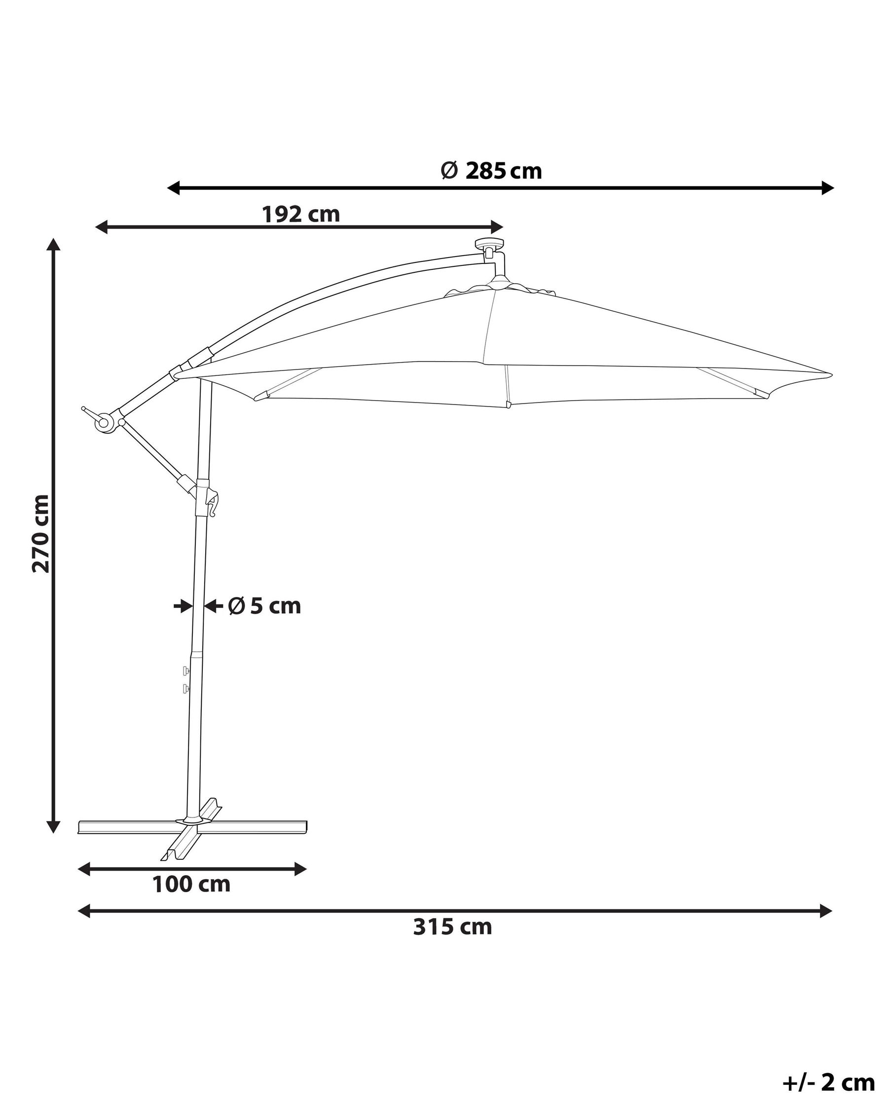 Parasol ogrodowy na wysięgniku LED 285 cm CORVAL Grafitowy_778667