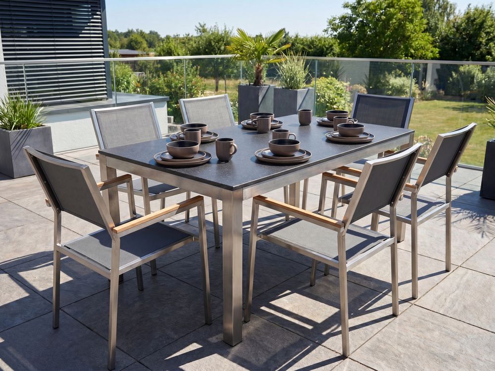 Tuin eettafel GROSSETO 180 cm 90 cm Graniet Gepolijst Zwart