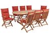 8 Seater Acacia Wood Garden Dining Set with Parasol and Red Cushions MAUI II_926890