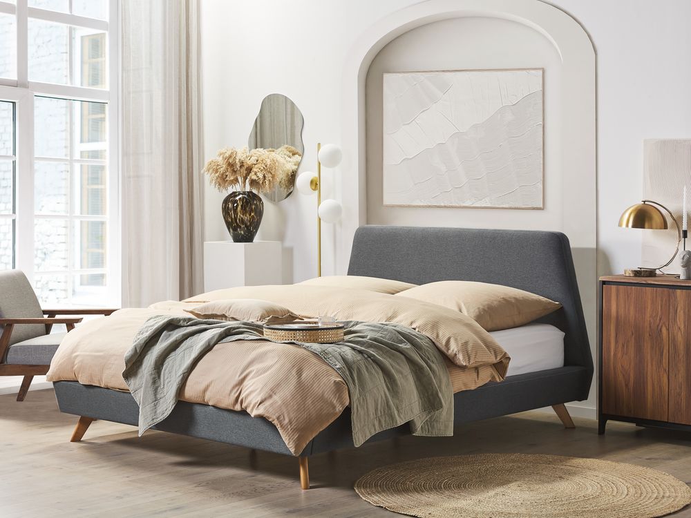 Bett mit Lattenrost Stoff VIENNE 180 x 200 cm Grau