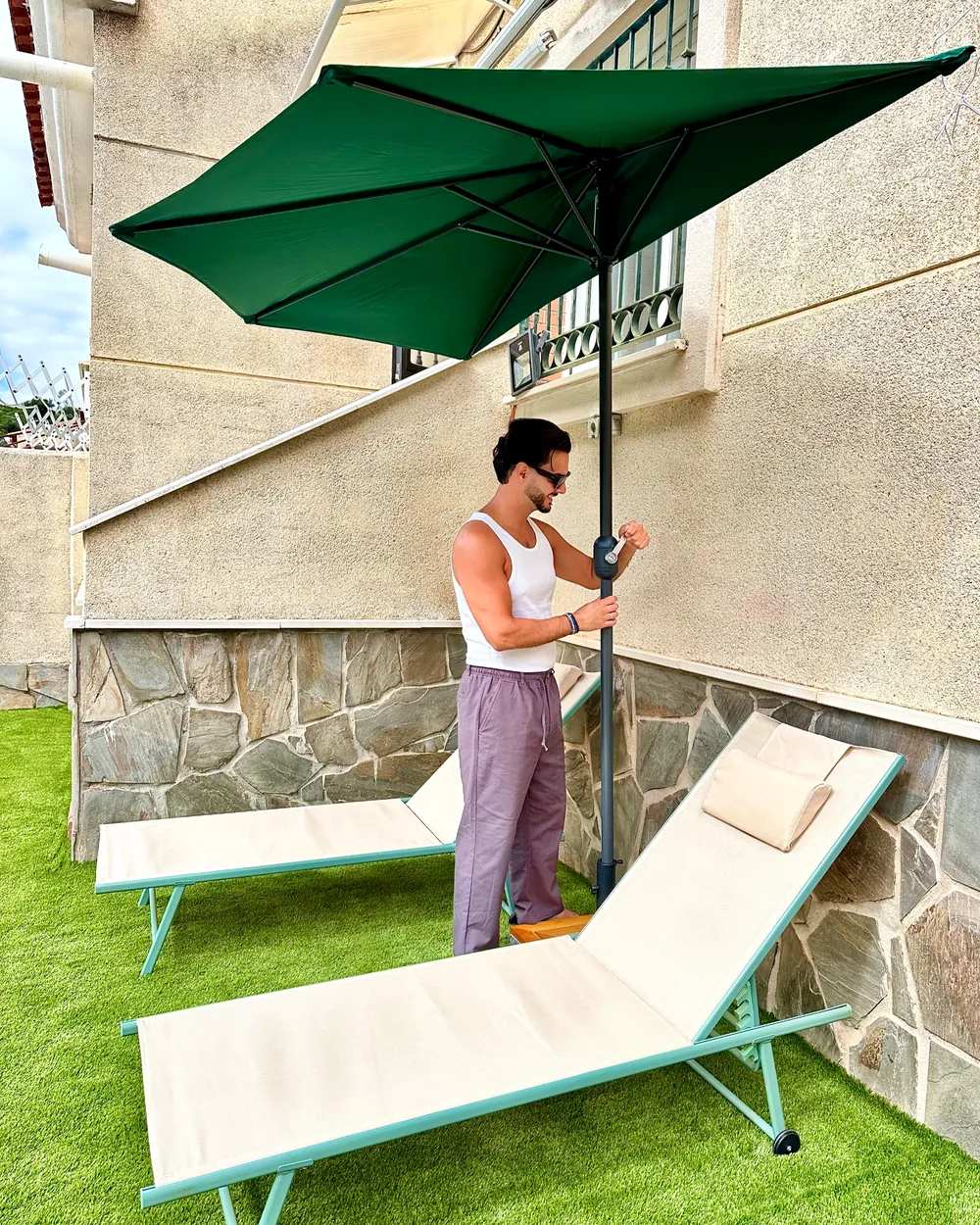half patio umbrella uk PHI VILLA 2.5x1.3m Parasol with Clamp, Height Adjustable Umbrella, Space Saving Rectangle Garden Parasol, Sun Shade UV50+ Protection for Garden Balcony, Beige Garden Buy Charles Bentley Beige 2.7m