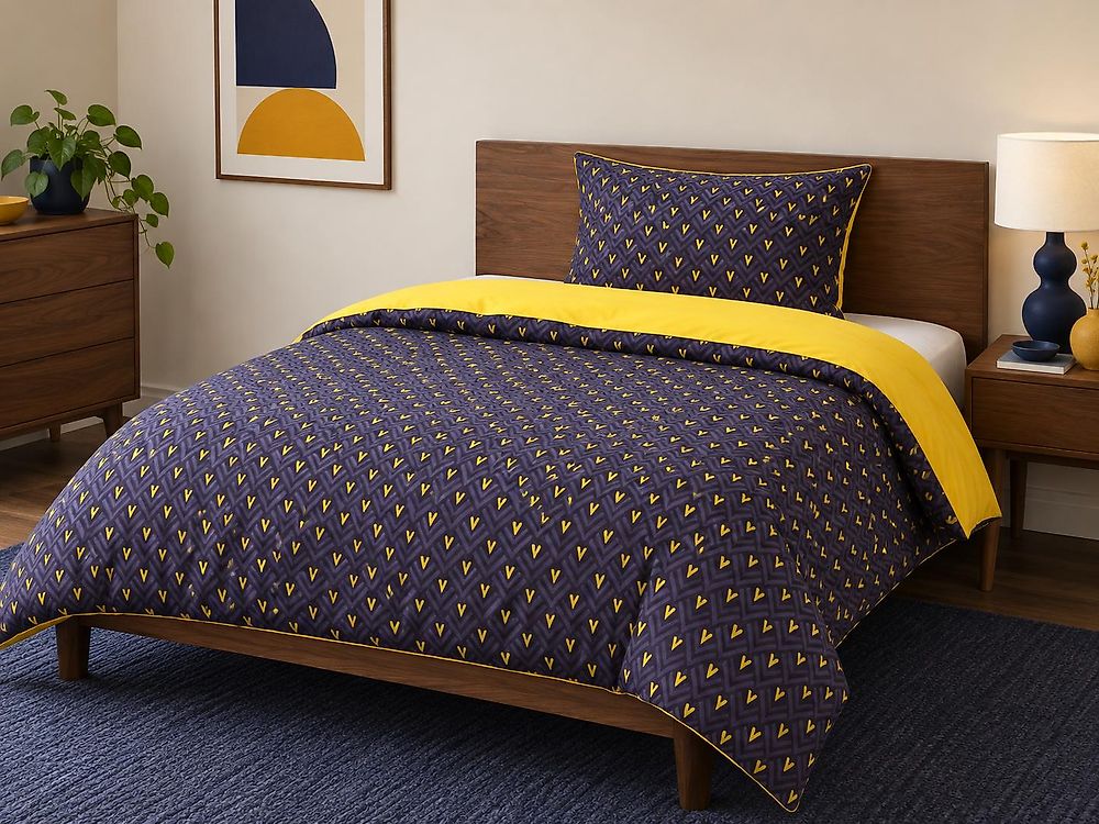Set Copripiumino WALLINGFORD 135 x 200 cm Raso di Cotone Blu