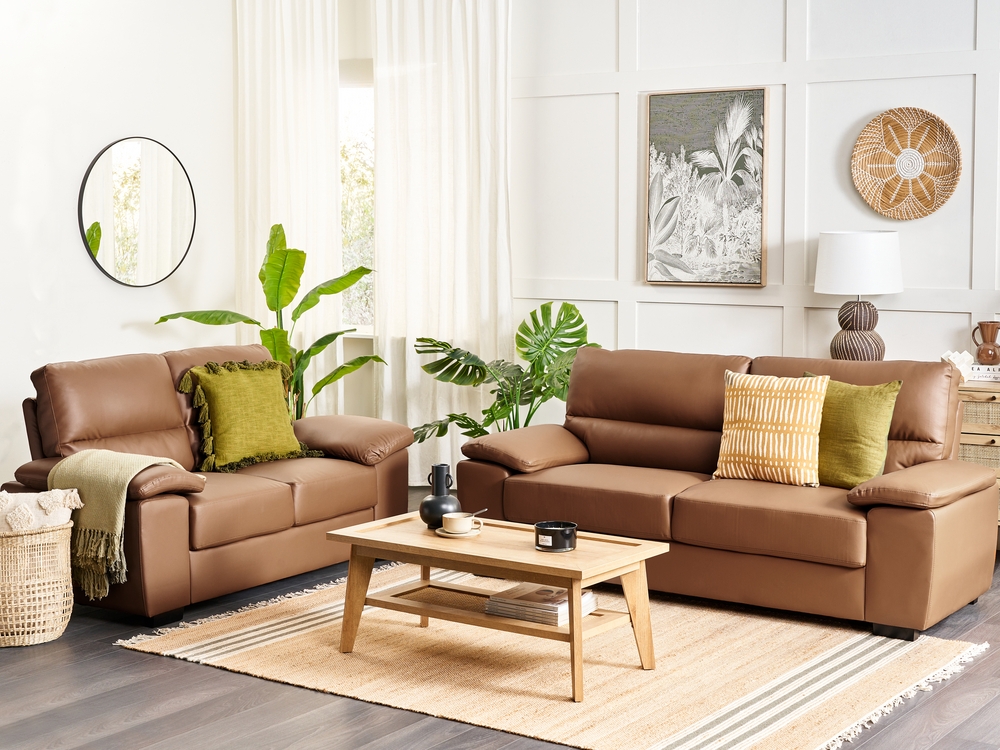 Faux Leather Sofa Set Golden Brown VOGAR Beliani