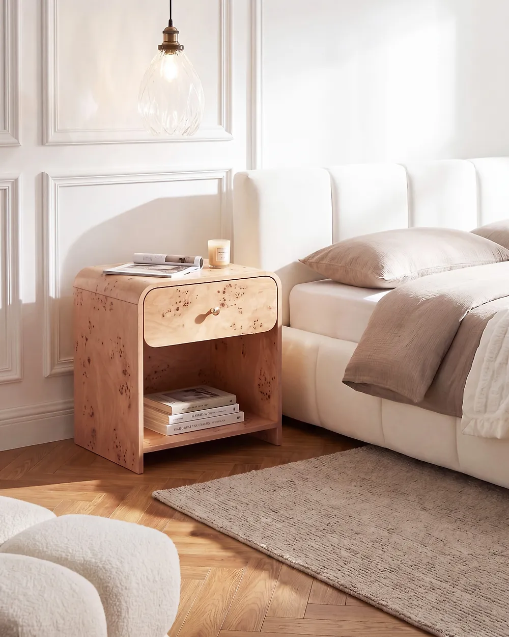Nachttisch mit 1 Schublade WOODFORD Wurzelholz Optik