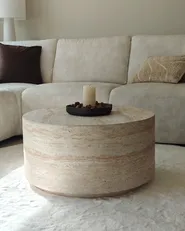 Coffee Table ASIERIO 70 cm 70 cm Travertine Effect_1022607
