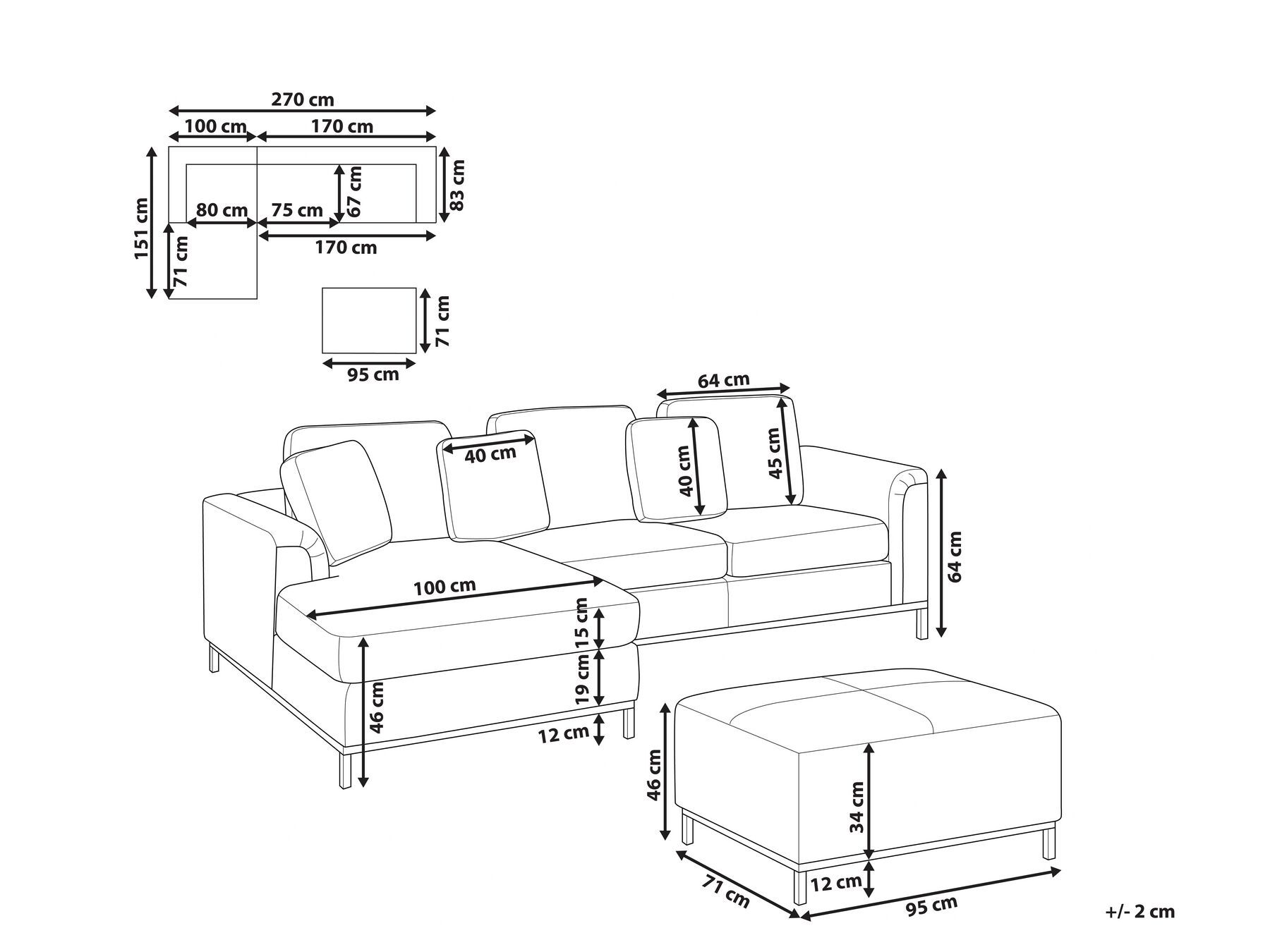 Right Hand Boucle Corner Sofa with Ottoman White OSLO_946763
