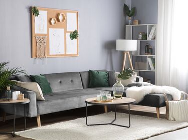 Left Hand Velvet Corner Sofa Bed Grey VADSO