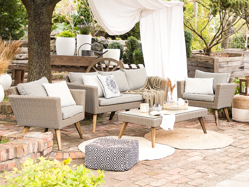 Lounge Set VITTORIA PE Rattan Grey 5 Seater Beliani