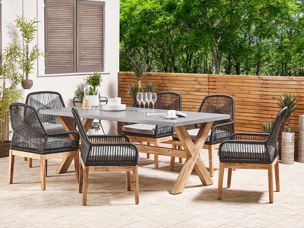 Conjunto de comedor exterior 6 plazas OLBIA con cojines Negro