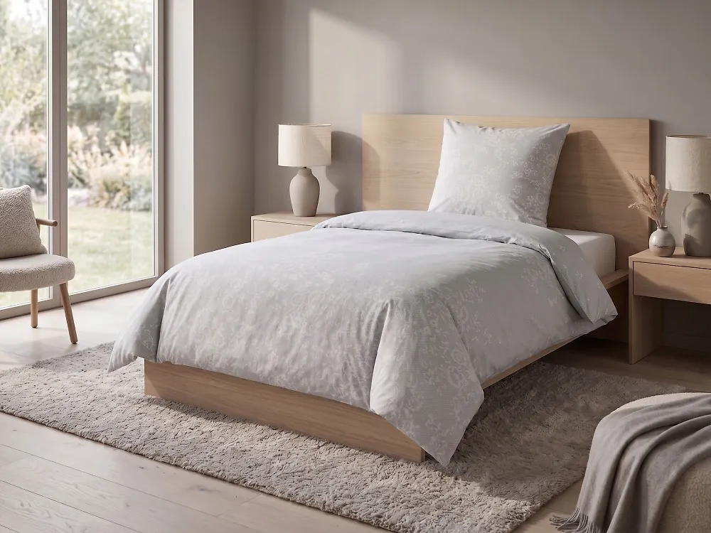 Set Copripiumino MORNINGSIDE 135 x 200 cm Raso di Cotone Grigio_1179725