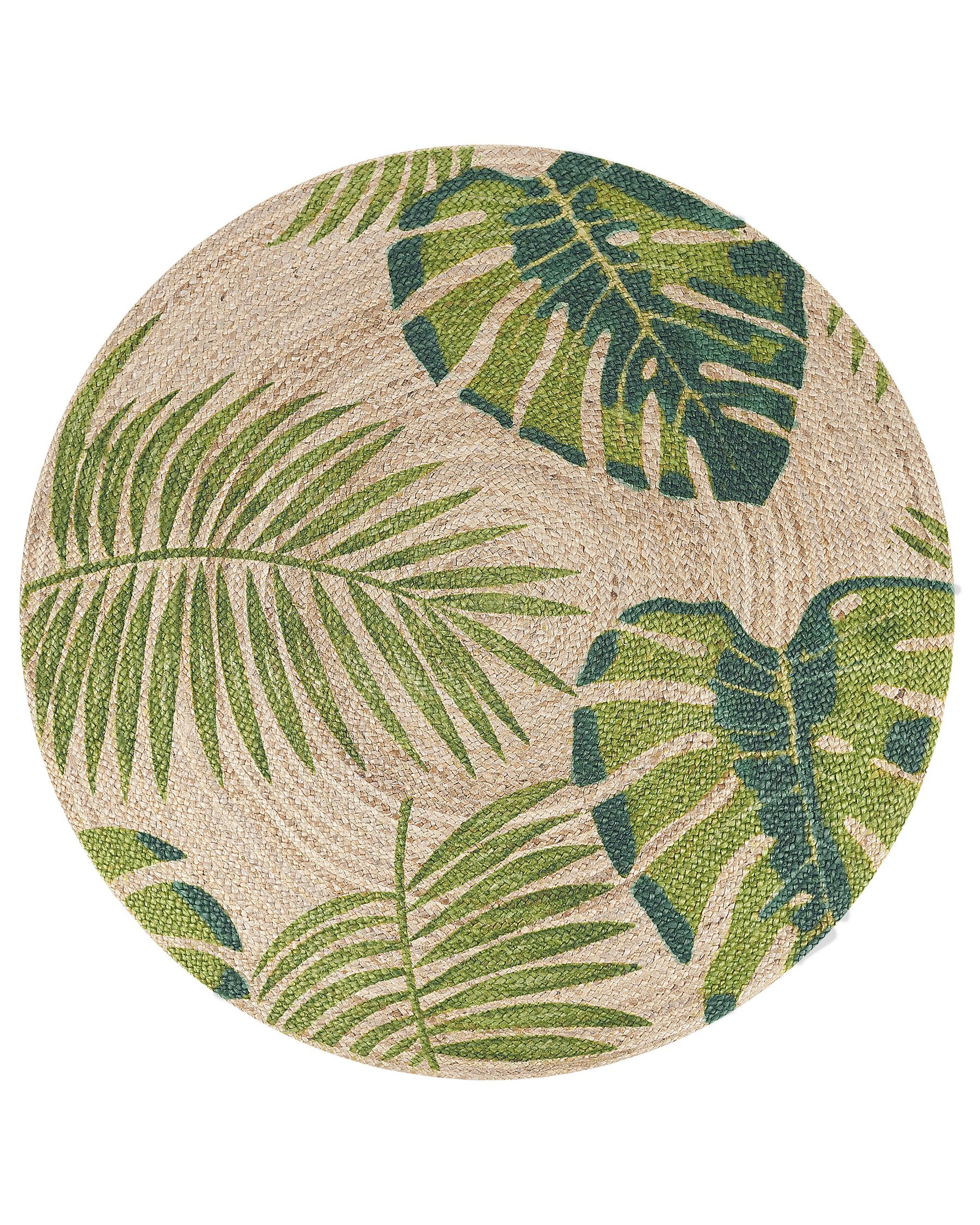 Round Area Rug Leaf Pattern ⌀ 140 cm Beige with Green BUGAY_793645