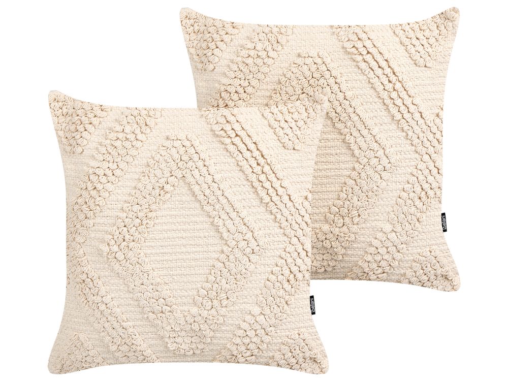 Conjunto de 2 almofadas decorativas CATALPA 45 x 45 cm Algodão Branco Padrão geométrico
