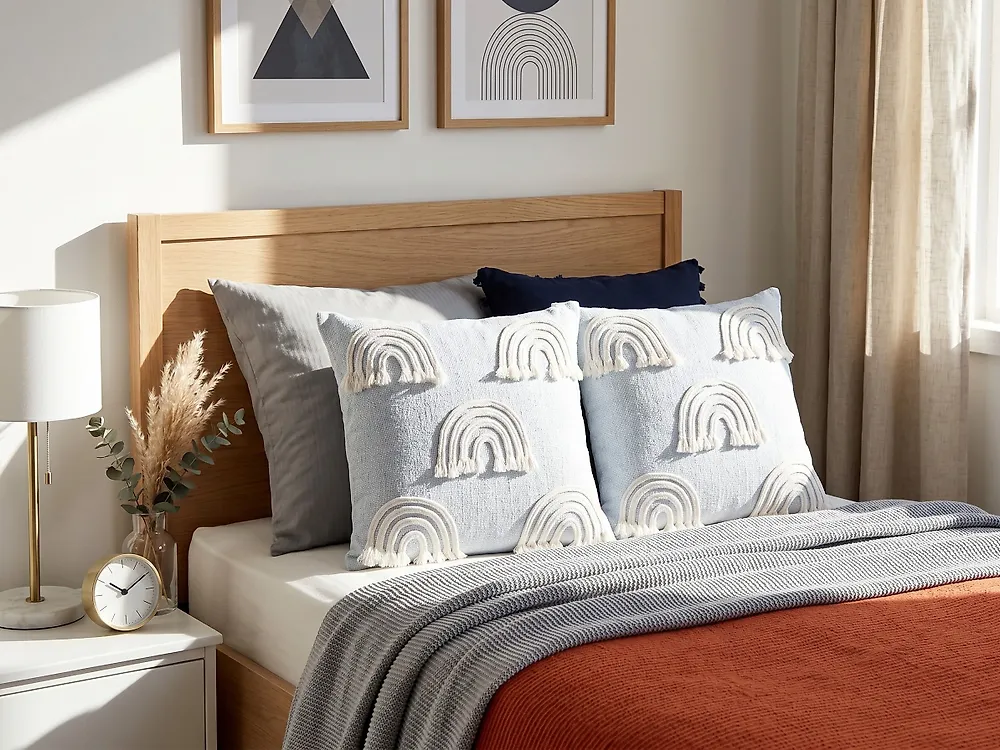 Lot de 2 coussins décoratifs LEEA 45 x 45 cm Coton Bleu clair_1182834