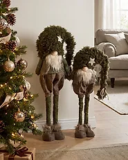 Set of 2 Christmas Decorations PORRAS 44-57/57-70 cm Gnome Brown/ Green_1174988