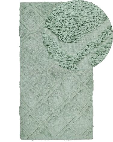 Teppich Baumwolle hellgrün 80 x 150 cm geometrisches Muster Kurzflor HATAY