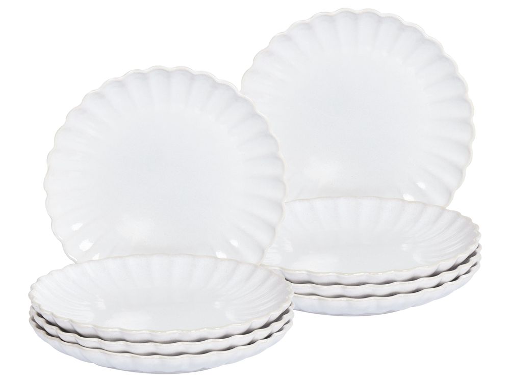 Conjunto de 8 platos de postre NETTLE Gres Blanco crema