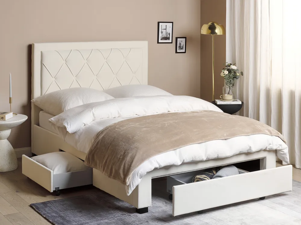 Letto con cassetti contenitori Velluto LIEVIN 140 x 200 cm Beige