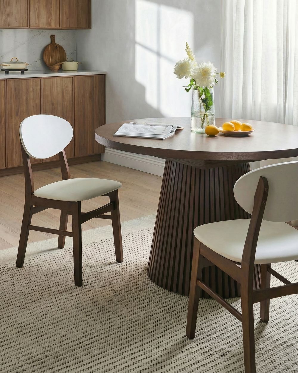 Set of 2 Dining Chairs AMERY Wood Off-White/ Dark Brown