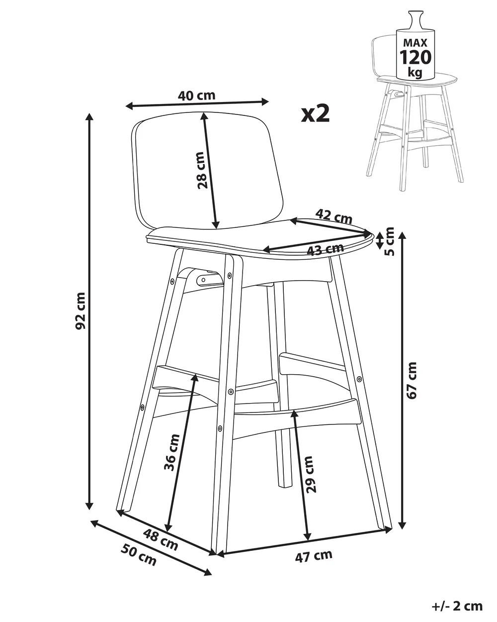 Set of 2 Bar Chairs CHARLESTON Wood Brown/ Light Beige_1071207