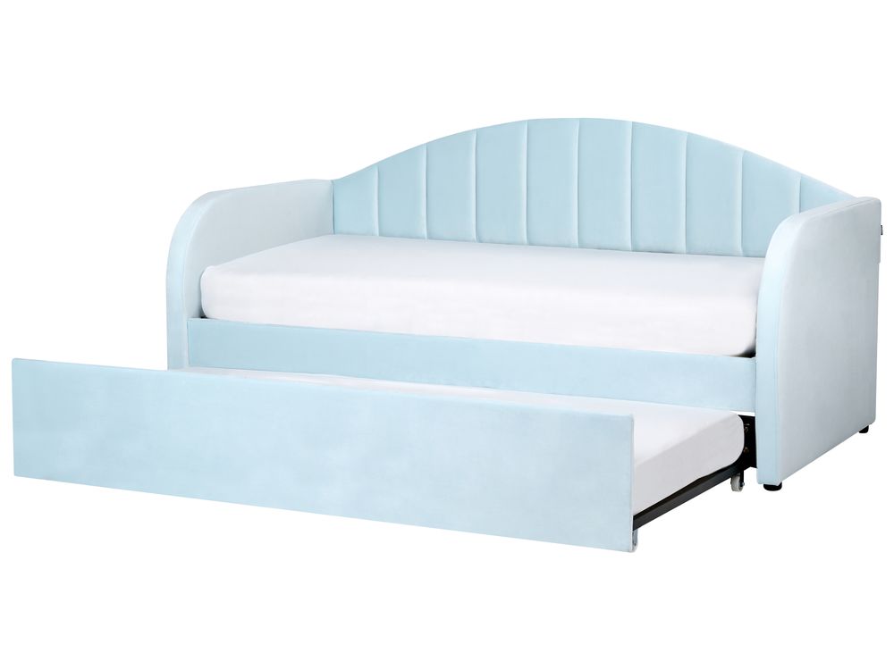 Trundle Bed Velvet EYBURIE 90 x 200 cm (EU Single) Light Blue