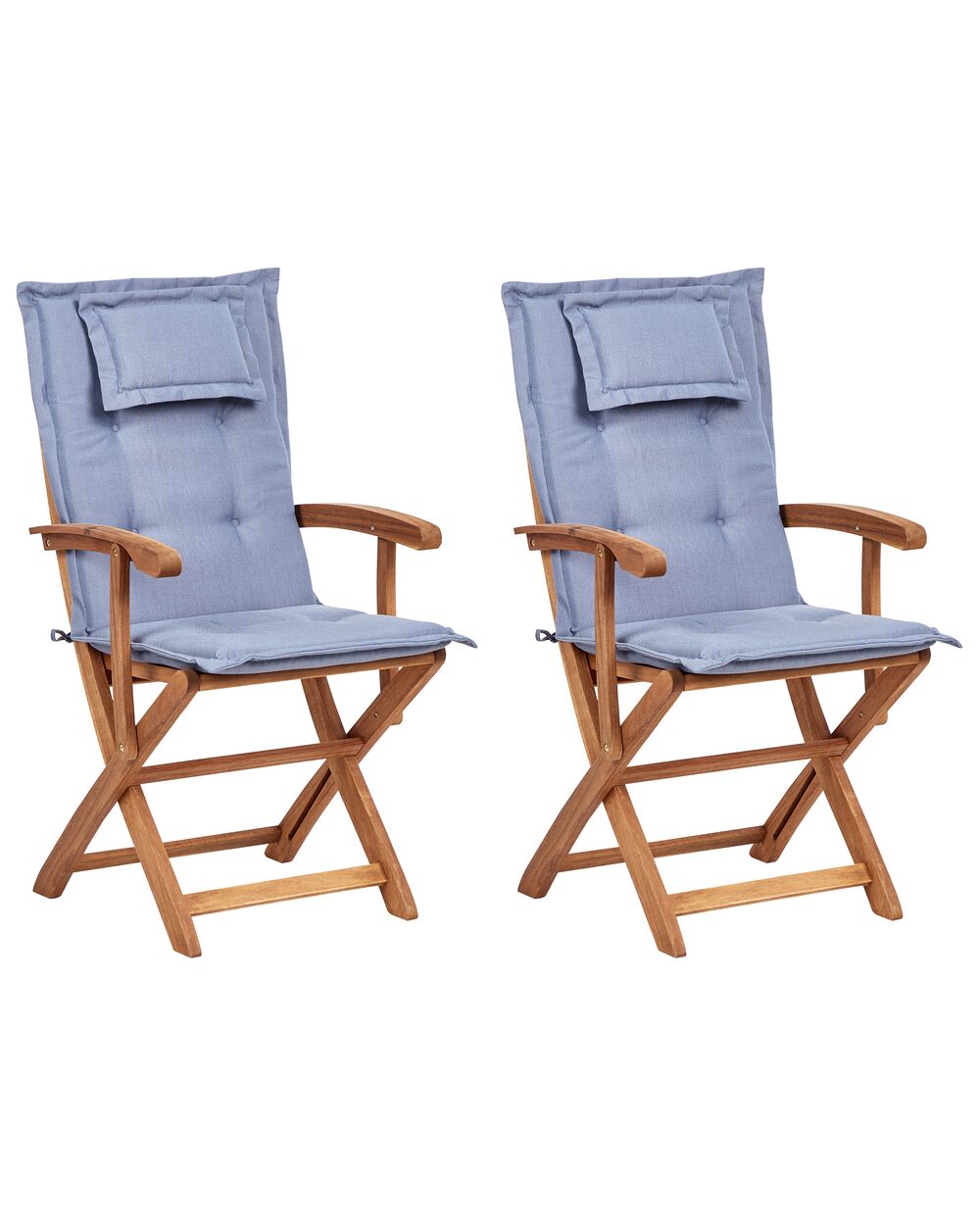 Set med 2 stolar med dynor MAUI II Akaciaträ Blå
