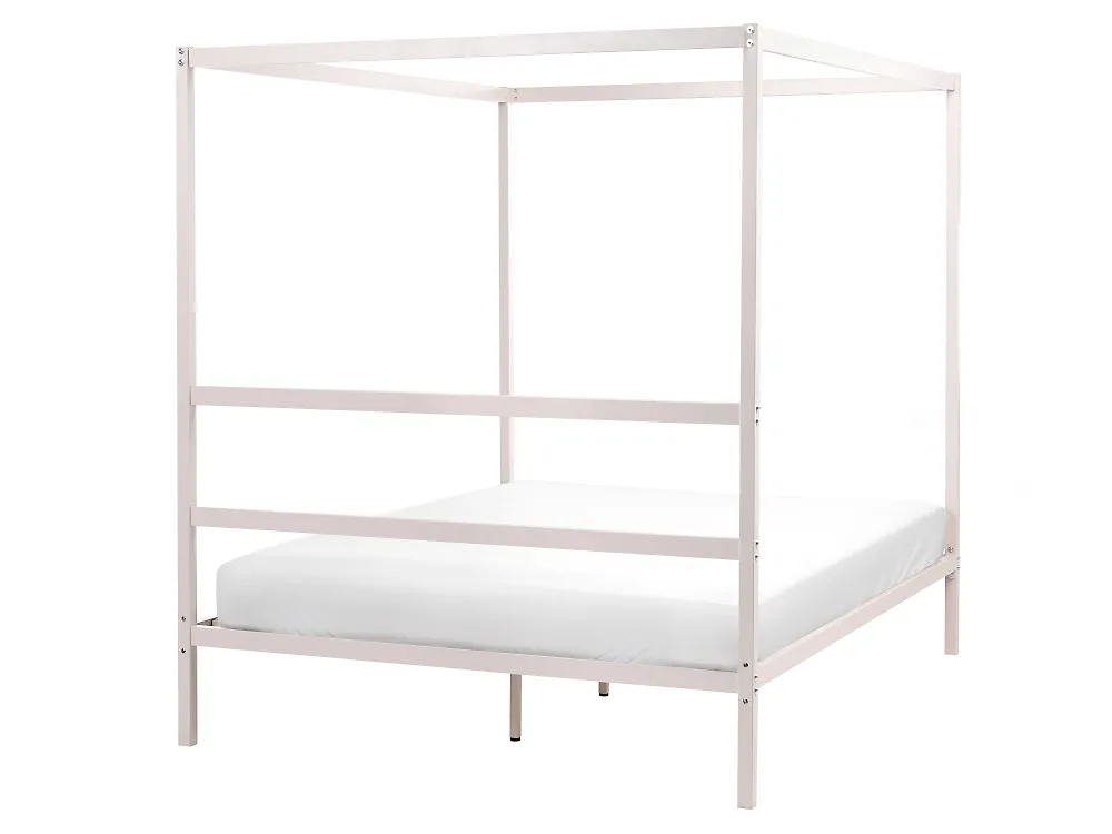 Four Poster Bed Metal LESTARDS 140 x 200 cm (EU Double) Light Beige_1165379