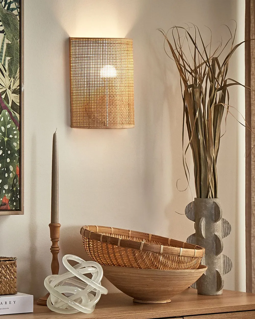 Lampa ścienna DEMITRIE Rattan Naturalny