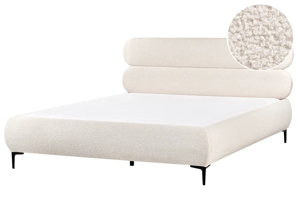 Pat matrimonial din boucle alb murdar LESSAY diverse dimensiuni