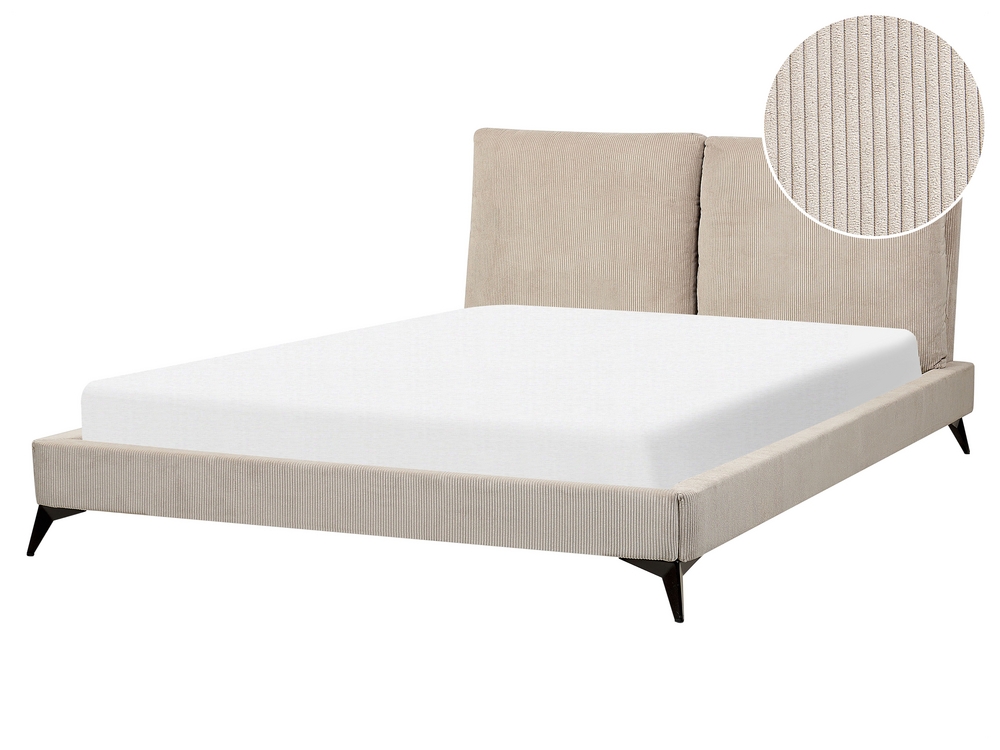 Corduroy EU King Size Bed Taupe MELLE Beliani