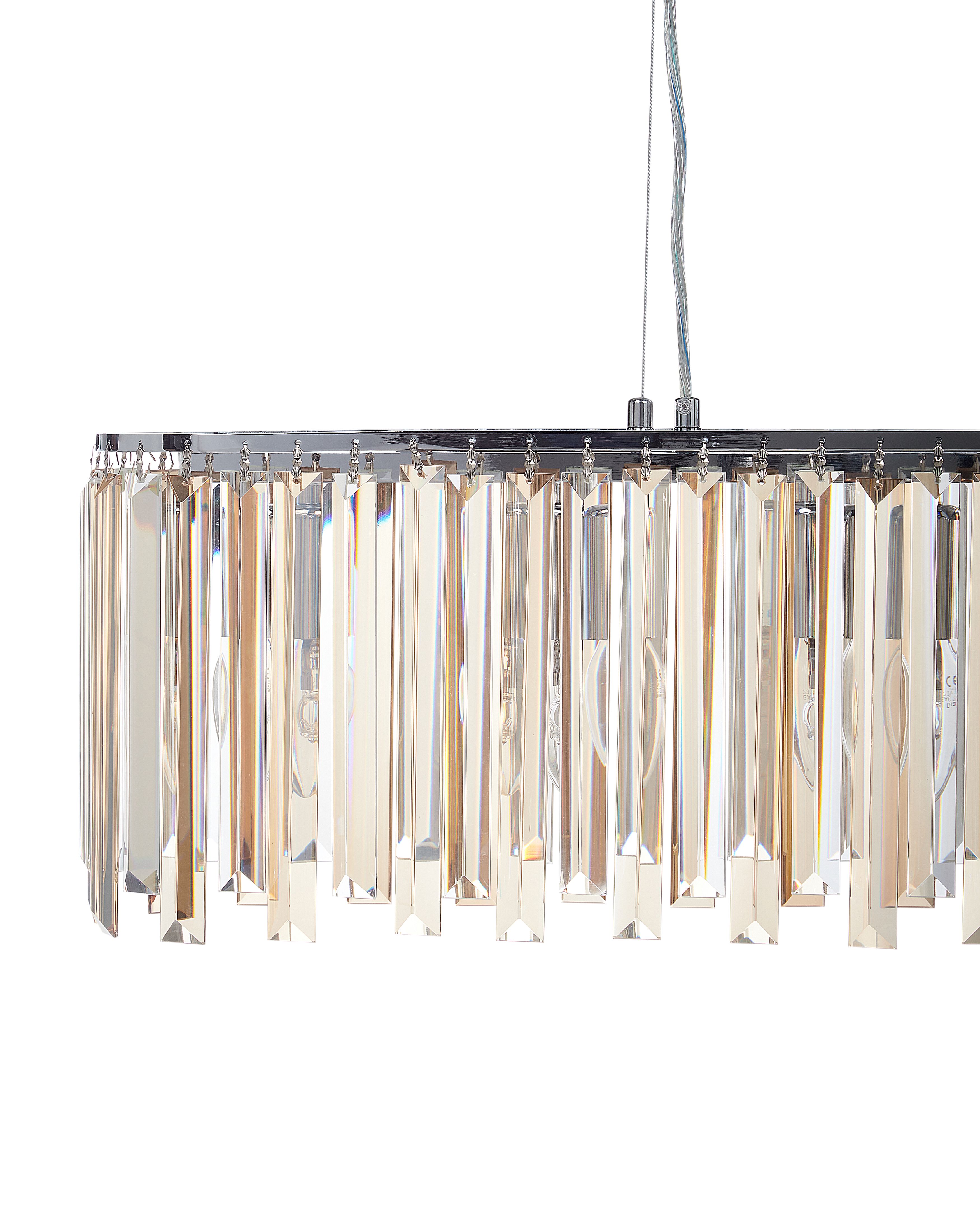 ONLI Hängeleuchte Mit 5 Lichtern – Elfenbeinfarben, Goldene Akzente, Kristalltropfen, Ø 55 Cm