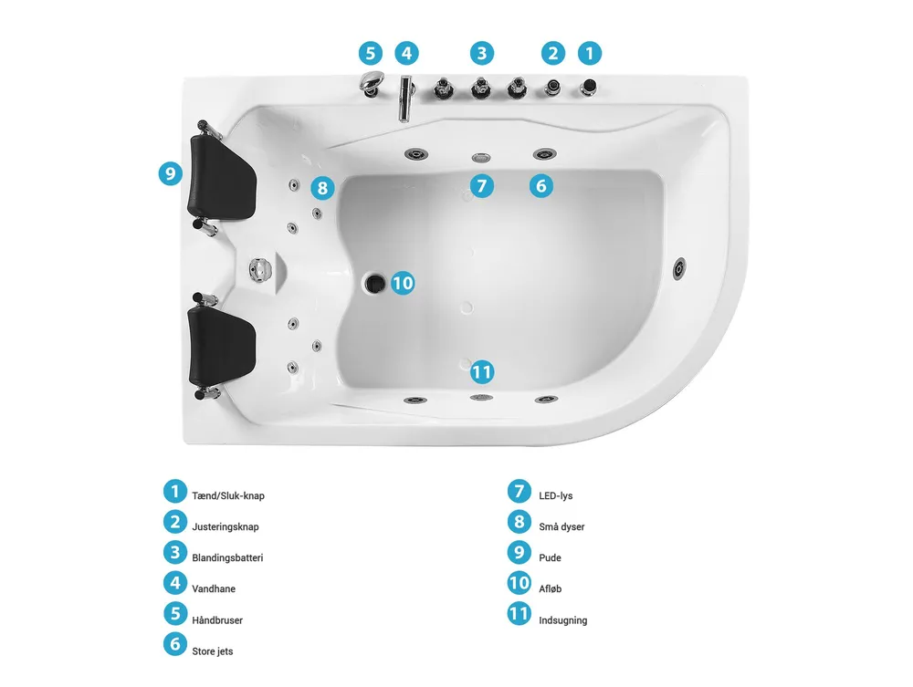 Hjørne-boblebad med LED CALAMA 180 x 120 cm Hvid Højrevendt_781607