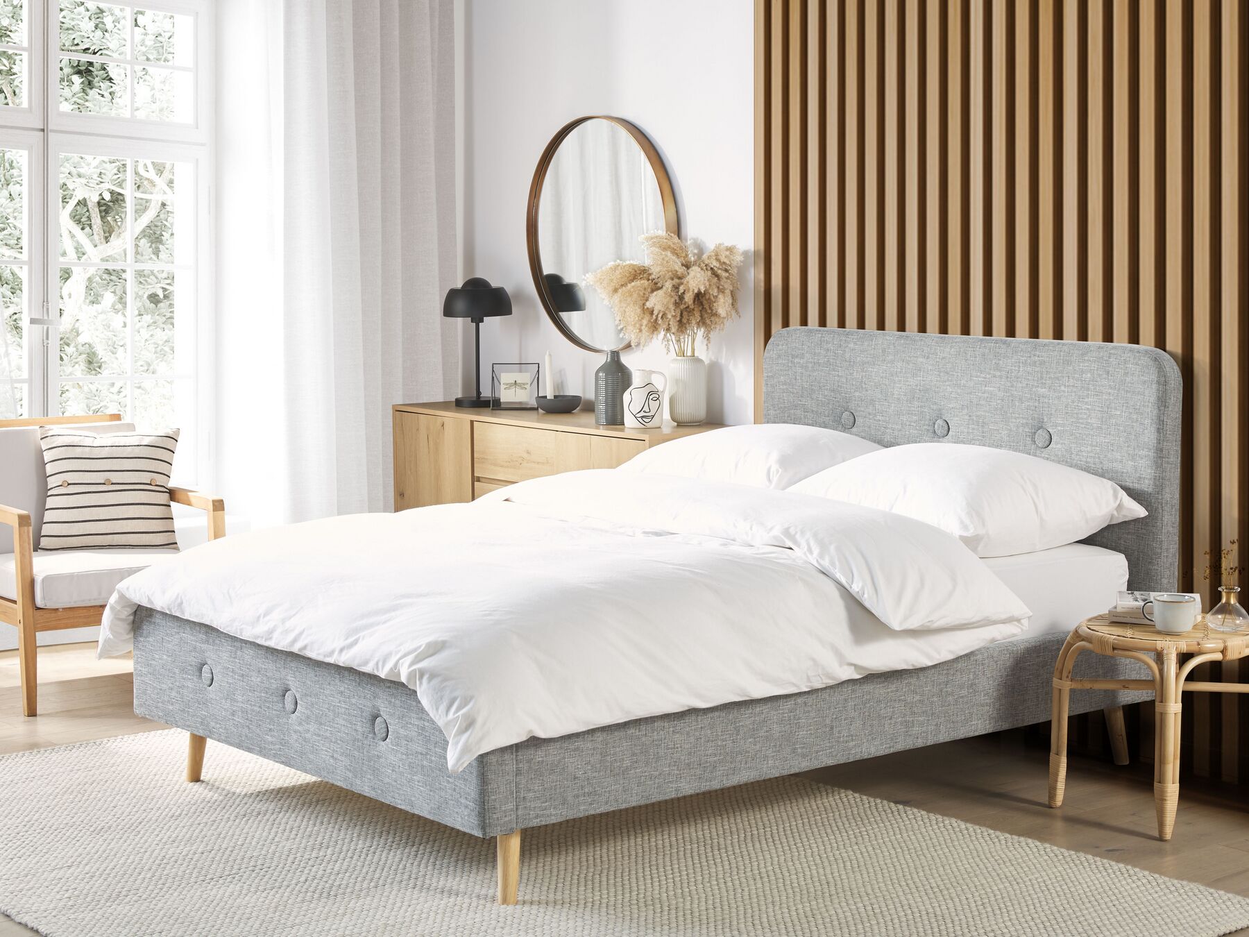 Fabric EU Double Size Bed Light Grey RENNES_708015