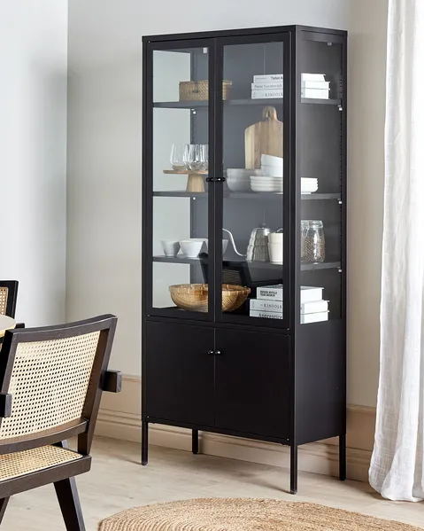 Black metal and glass display cabinet cheap