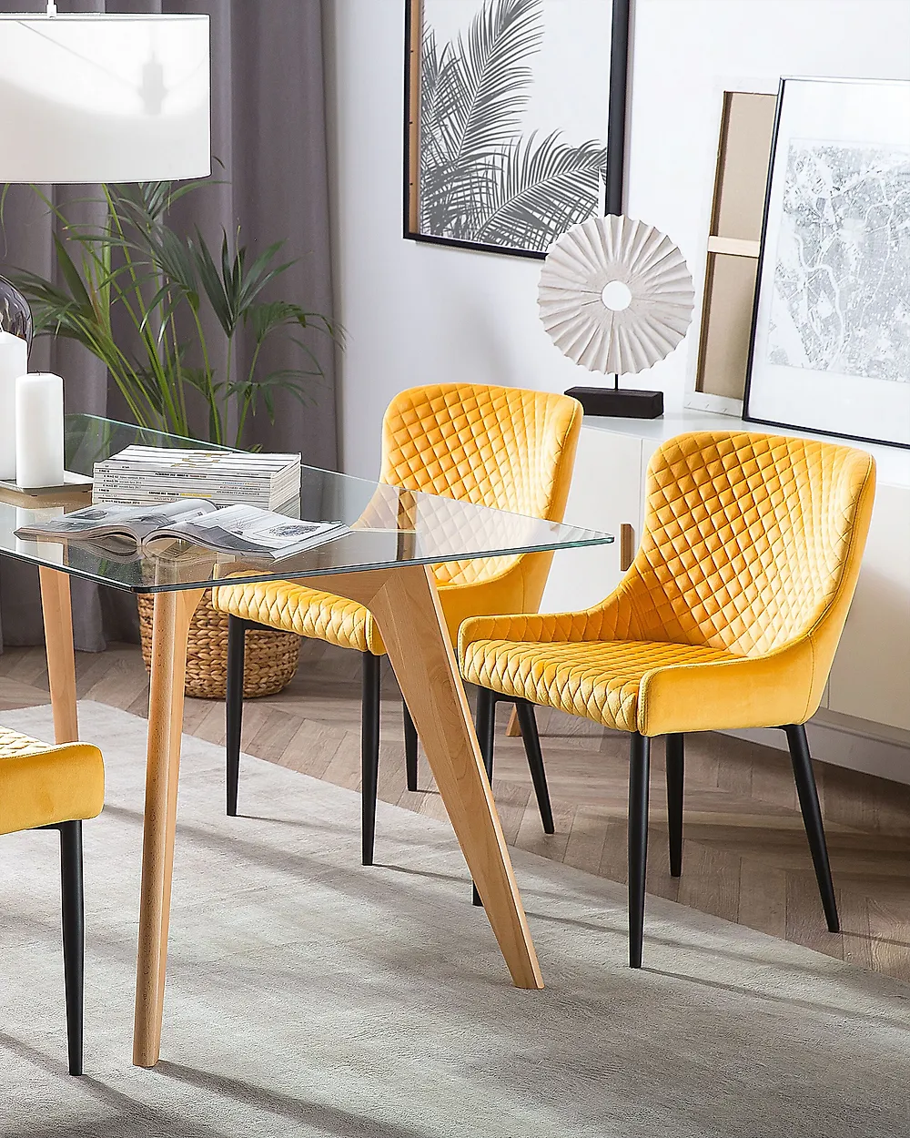 Lot de 2 chaises de salle à manger SOLANO Velours Jaune_1169577